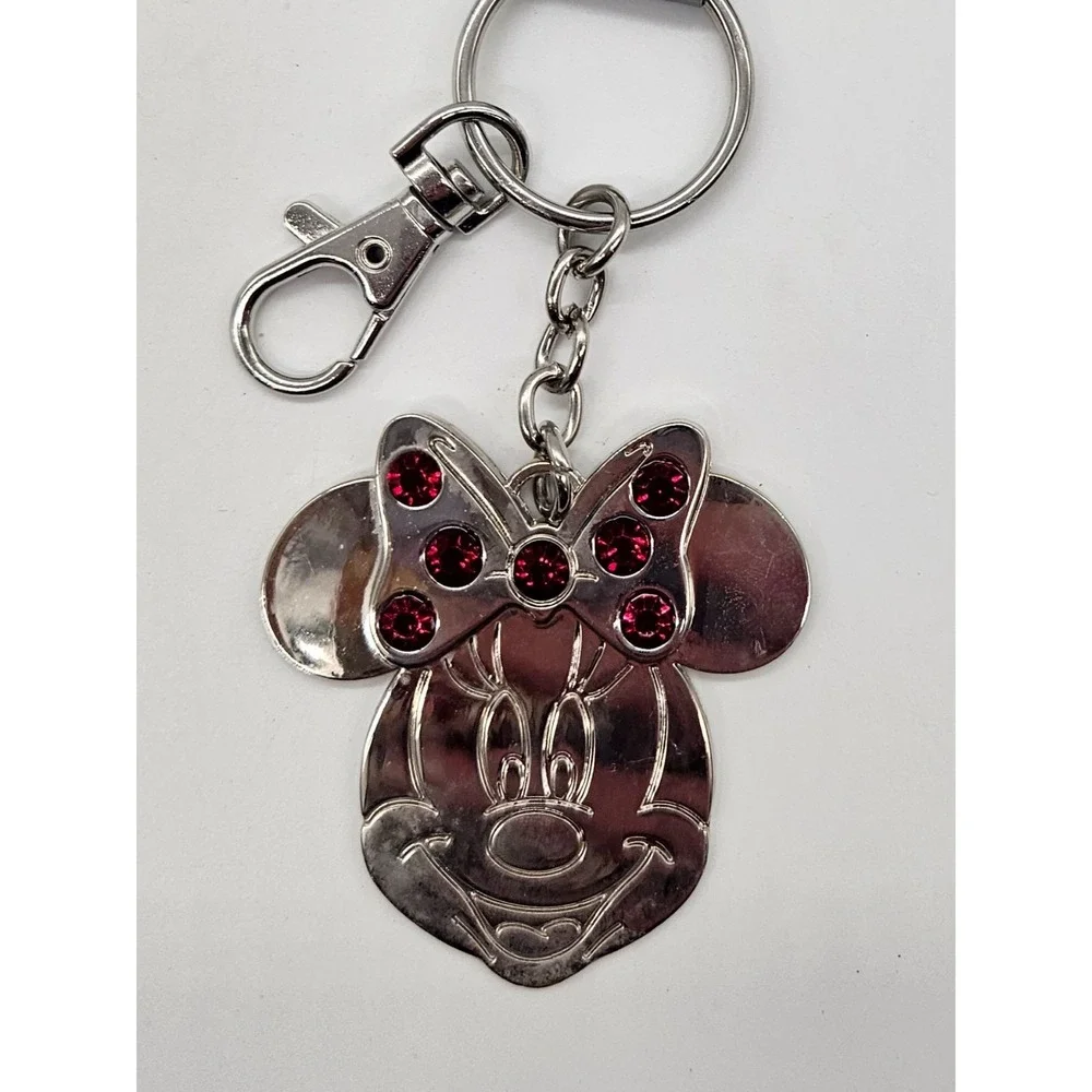 Disney Parks Minnie Mouse January Birthstone Keychain Red Garnet Silver
